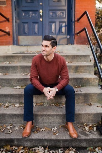 Rotbraune Chelsea Boots aus Leder kombinieren – 1086+ Herren Outfits