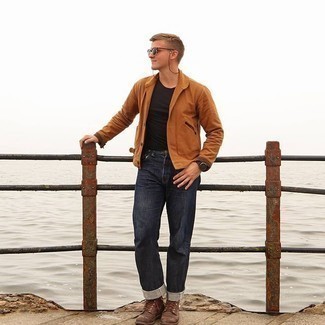 Welche T-Shirts mit einem Rundhalsausschnitt mit rotbrauner Shirtjacke zu tragen – 287 Herren Outfits