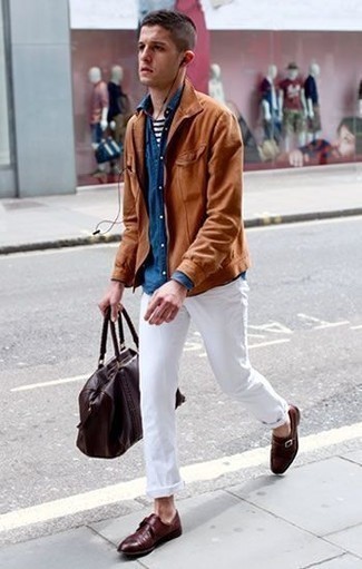 Welche T-Shirts mit einem Rundhalsausschnitt mit rotbrauner Shirtjacke zu tragen – 287 Herren Outfits