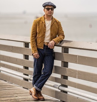 Welche T-Shirts mit einem Rundhalsausschnitt mit rotbrauner Shirtjacke zu tragen – 287 Herren Outfits