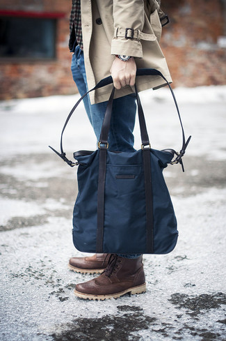 dunkelblaue Shopper Tasche aus Segeltuch von Thom Browne