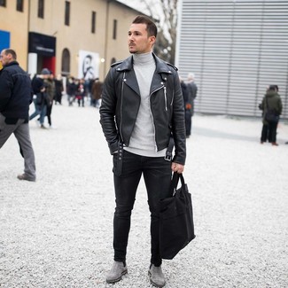 Wie Rollkragenpullover mit Bikerjacke zu kombinieren – 186 Herren Outfits