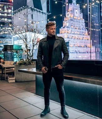 Wie Rollkragenpullover mit Bikerjacke zu kombinieren – 186 Herren Outfits