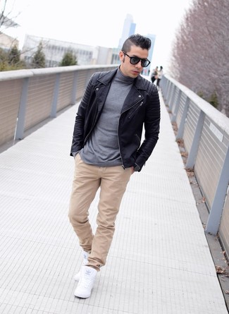 Wie Rollkragenpullover mit Bikerjacke zu kombinieren – 186 Herren Outfits