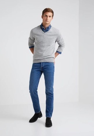 grauer Pullover mit einem V-Ausschnitt von Marni
