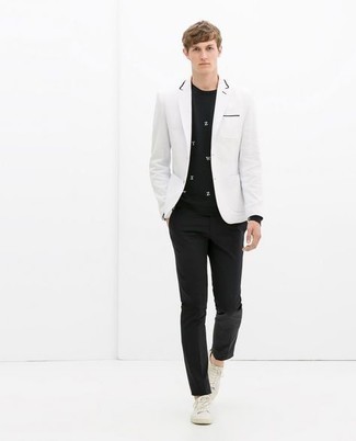schwarzes und weißes bedrucktes Langarmshirt von adidas
