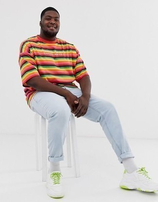 mehrfarbiges horizontal gestreiftes T-Shirt mit einem Rundhalsausschnitt von Polo Ralph Lauren