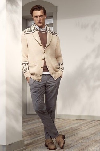 hellbeige Strickjacke mit einem Schalkragen von Polo Ralph Lauren