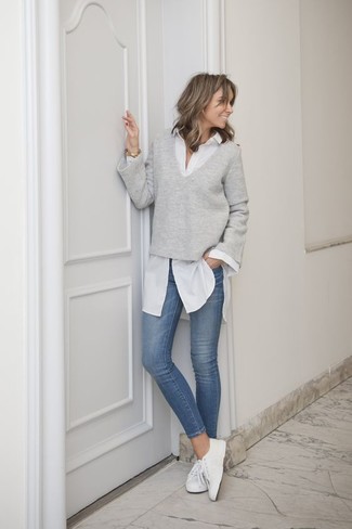 Pullover mit einem V-Ausschnitt kombinieren – 228 Damen Outfits