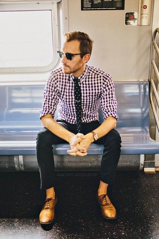 Violettes Langarmhemd mit Vichy-Muster kombinieren – 16 Herren Outfits