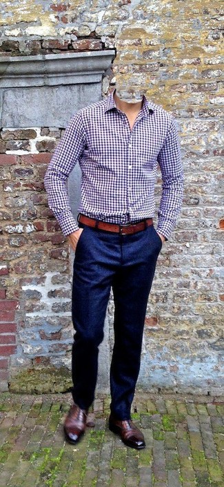 Violettes Langarmhemd mit Vichy-Muster kombinieren – 16 Herren Outfits