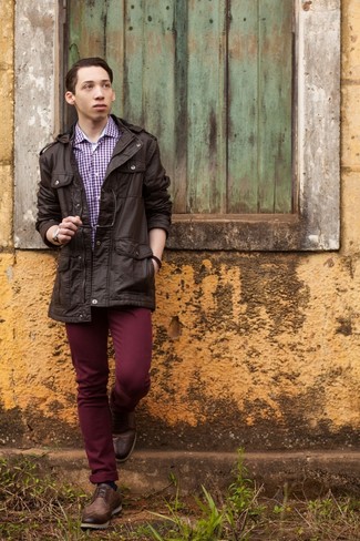 Violettes Langarmhemd mit Vichy-Muster kombinieren – 16 Herren Outfits