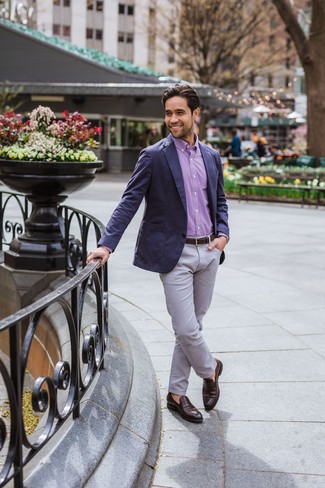 Violettes Langarmhemd mit Vichy-Muster kombinieren – 16 Herren Outfits