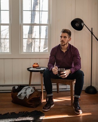 Violettes Langarmhemd mit Vichy-Muster kombinieren – 16 Herren Outfits