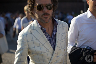 dunkelblaues und weißes Langarmhemd mit Vichy-Muster von Polo Ralph Lauren