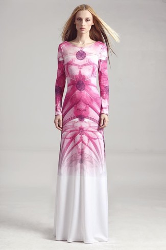 Rosa bedrucktes Kleid kombinieren – 6 Damen Outfits: Entscheiden Sie sich für ein rosa bedrucktes Kleid, um einen tollen ultralässigen City-Look zu erhalten.