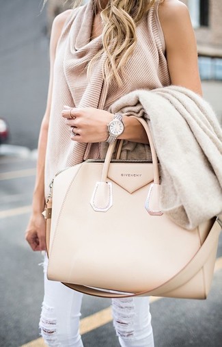 hellbeige Shopper Tasche aus Leder von Sophie Hulme