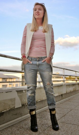 graue Boyfriend Jeans mit Destroyed-Effekten von Golden Goose Deluxe Brand