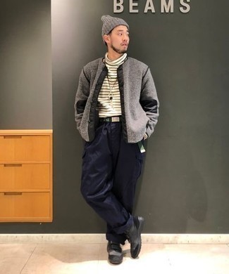 Weißen und schwarzen horizontal gestreiften Rollkragenpullover kombinieren – 27 Herren Outfits
