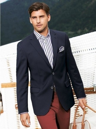 Weißes und schwarzes vertikal gestreiftes Einstecktuch kombinieren – 13 Herren Outfits