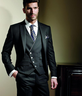 Weißes und schwarzes vertikal gestreiftes Einstecktuch kombinieren – 13 Herren Outfits