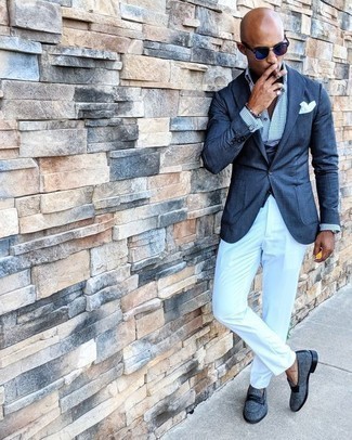 Weißes und blaues Businesshemd mit Karomuster kombinieren – 217 Herren Outfits