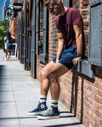 Weiße und blaue horizontal gestreifte Socken kombinieren – 257 Herren Outfits