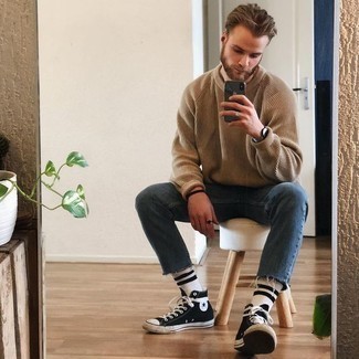 Weiße und blaue horizontal gestreifte Socken kombinieren – 257 Herren Outfits