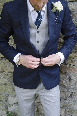 Wie weißes und blaues Hemd mit blauer Jacke zu kombinieren – 1066+ Elegante Herren Outfits