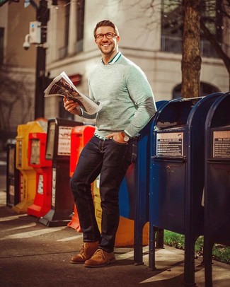 Weißes und grünes vertikal gestreiftes Langarmhemd kombinieren – 35 Herren Outfits