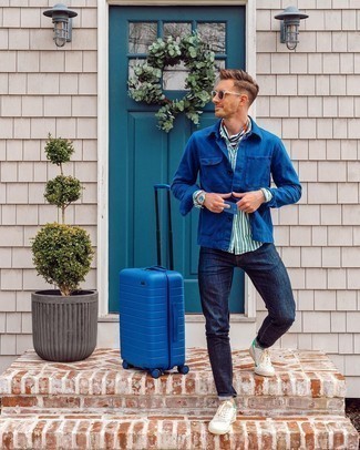 Weißes und grünes vertikal gestreiftes Langarmhemd kombinieren – 35 Herren Outfits