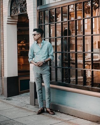 Weißes und grünes vertikal gestreiftes Langarmhemd kombinieren – 35 Herren Outfits