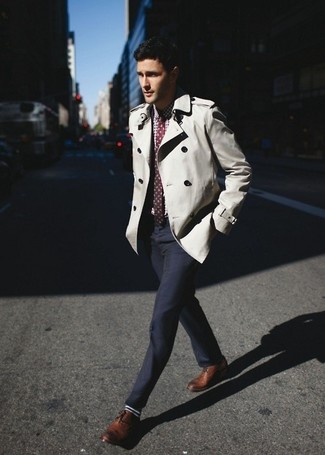 Weißes und dunkelblaues Langarmhemd mit Vichy-Muster kombinieren – 268 Herren Outfits