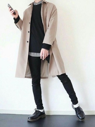 Weißes und dunkelblaues Langarmhemd mit Vichy-Muster kombinieren – 268 Herren Outfits