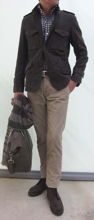 Weißes und dunkelblaues Langarmhemd mit Vichy-Muster kombinieren – 268 Herren Outfits
