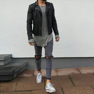 Welche niedrige Sneakers mit weißen und dunkelblauen Langarmshirt zu tragen – 280 Herren Outfits