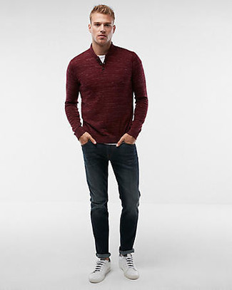 Welche Pullover mit einem Reißverschluss am Kragen mit weißen T-Shirts mit einem Rundhalsausschnitt zu tragen – 69 Herren Outfits