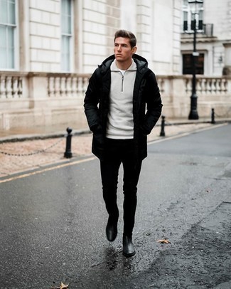 Welche Pullover mit einem Reißverschluss am Kragen mit weißen T-Shirts mit einem Rundhalsausschnitt zu tragen – 69 Herren Outfits