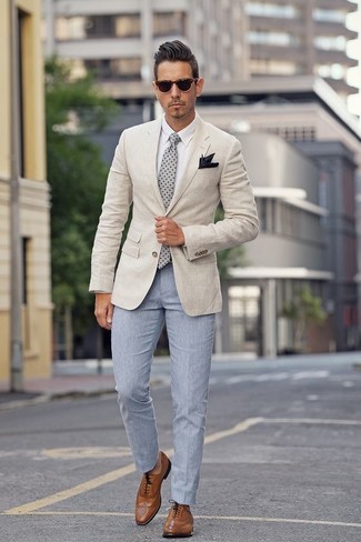 Wie weißes Businesshemd mit hellbeige Sakkos zu kombinieren – 576+ Herren Outfits