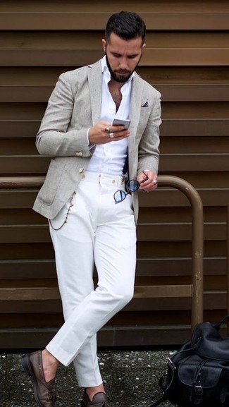Wie weißes Businesshemd mit weißer Anzughose zu kombinieren – 218 Herren Outfits
