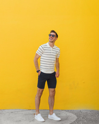 Weißes horizontal gestreiftes Polohemd kombinieren – 49 Herren Outfits