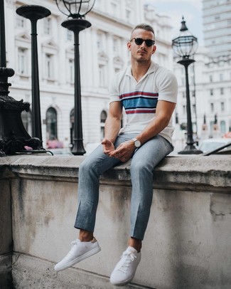 Weißes horizontal gestreiftes Polohemd kombinieren – 49 Herren Outfits