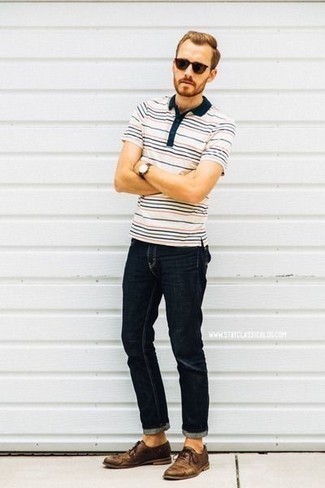 Weißes horizontal gestreiftes Polohemd kombinieren – 49 Herren Outfits