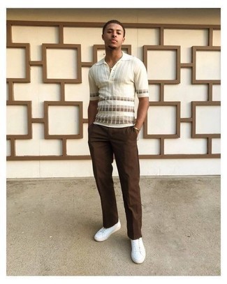 Weißes horizontal gestreiftes Polohemd kombinieren – 49 Herren Outfits