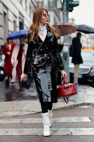 Weiße Leder mittelalte Stiefel kombinieren – 2 Damen Outfits