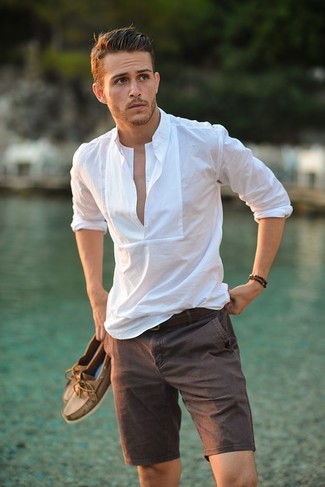 Weißes Leinen Langarmhemd kombinieren – 190 Herren Outfits