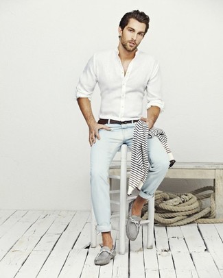 Weißes Leinen Langarmhemd kombinieren – 190 Herren Outfits
