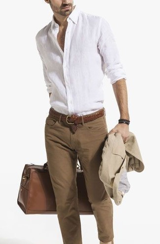 Weißes Leinen Langarmhemd kombinieren – 190 Herren Outfits