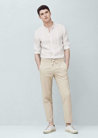 Weißes Leinen Langarmhemd kombinieren – 190 Herren Outfits