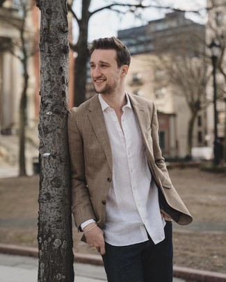Weißes Leinen Langarmhemd kombinieren – 190 Herren Outfits